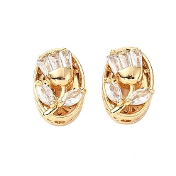 Настоящее золото 18K Латунные микро проложить кубического циркония бусы, без кадмия, без никеля и без свинца, овал и роза, реальный 18 k позолоченный, 13.5x9x6 мм, отверстие : 1.6 мм