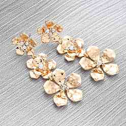 Золотой Серьги-гвоздики из цинкового сплава с цветком, со стразами, 304 штифты из нержавеющей стали, золотые, 54x22 мм