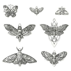 Античное Серебро 35 шт 7 стили подвески из сплава в тибетском стиле, прелести мотылька, античное серебро, 12.5~48.5x20~57x1.5~6.5 мм, отверстие : 1~2.5 мм, 5 шт / стиль