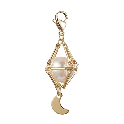 Golden Brass Shell Pearl Pendant Decorations, Diamond with Moon, Golden, 48mm