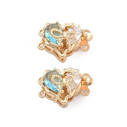 Светло-Синий Застежки для стеклянных коробок из латуни, без никеля , сердце, 2 нитей, 4-луночное, реальный 18 k позолоченный, голубой, 12.5x18x9 мм, отверстие : 1~1.2 мм