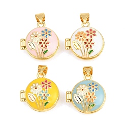 (52) Непрозрачная лаванда Подвески латуни медальон, с эмалью, без кадмия и без свинца, реальный 18 k позолоченный, стойки покрытие, долговечный, плоский круглый с цветными чарами, разноцветные, 18x17x7 мм, отверстие : 3x5 мм, внутренний диаметр: 12 мм