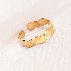 Настоящее золото 18K 304 открытые манжеты из нержавеющей стали для женщин, ионное покрытие (ip), реальный 18 k позолоченный, 5 мм, внутренний диаметр: 17.6 мм