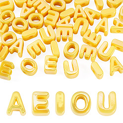 Or 50 pcs 5 styles placage uv perles acryliques opaques, iridescent, lettre aeiou, or, 20.5x8~18x13.5mm, Trou: 6mm, 10 pcs / style