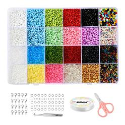 Mixed Color DIY Jewelry Making Kits, Including Round Glass Seed Beads, Elastic Crystal Thread, Tweezers, Scissors, Alloy Clasps and Iron Rings, Mixed Color, Beads: 6000pcs/set