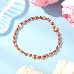 Индийский Красный Браслеты из стеклянных бусин в стиле бохо, браслеты из латунных бусин-бабочки для женщин, Индийская красная, внутренний диаметр: 2-1/8 дюйм (5.5 см)