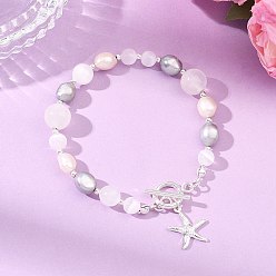 Серебро Браслеты из АБС-пластика с имитацией жемчуга, натуральным культивированным пресноводным жемчугом и бусинами из селенита для женщин., круглый и картофельный, С немагнитным синтетическим гематитом, серебряные, 8.03 дюйм (20.4 см)