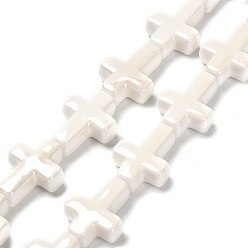 (404) Непрозрачное AB Кислое яблоко Фарфоровые бусины ручной работы, яркие глазированный фарфор, крестик, цветочный белый, 16~17x13~13.5x5.5 мм, отверстие : 1.4 мм, около 20 шт / нитка, 13.39 дюйм (34 см)