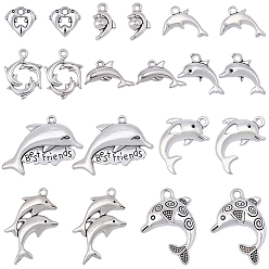 Античное Серебро 40 шт 10 стили подвески из сплава в тибетском стиле, прелести дельфинов, античное серебро, 11~34x9~35x2~5.5 мм, отверстие : 1.5~2.5 мм, 4 шт / стиль