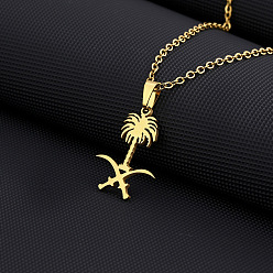 Дерево Этнический стиль 304 подвески из нержавеющей стали с лазерной резкой и символом Аравии для женщин и мужчин, золотые, дерево, 19.69 дюйм (50 см), Кулон : 26x10 мм