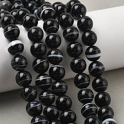 Полосатый Агат Натуральные черные полосатые агатовые / полосатые агатовые бусины, круглые, окрашенная и подогревом, класс А, 10~10.5 мм, отверстие : 0.7 мм, около 39 шт / нитка, 14.96'' (38 см)