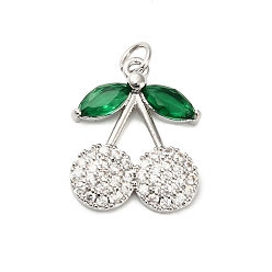 Платина Латунные микро проложить кубического циркония подвески, черри прелести, с целью перехода в кольце, стойки покрытие, долговечный, без свинца и без кадмия, платина, 24x17x4.5 мм, отверстие : 3 мм