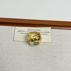 Золотистый Кольца из сплава стразов, эмали и акрила, слеза, золотые, золотые, внутренний диаметр: 20 мм