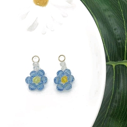 Васильковый Стеклянные подвески, цветок, с платиновым шлейфом, васильковый, 21x18 мм