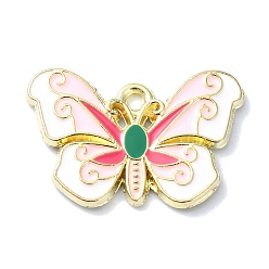 Pink Подвески из эмали и сплава, золотые, очарование бабочки, розовые, 15x22x1.5 мм, отверстие : 2.5 мм