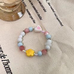 Разноцветный Звезда и сердце фарфоровые круглые бусины эластичные браслеты для женщин, cmолой, красочный, 6-1/4 дюйм (16 см)
