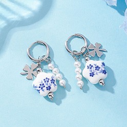 Нержавеющая Сталь Цвет 304 серьги-кольца из нержавеющей стали в форме цветка, с ракушечным жемчугом и фарфоровыми бусинами, цвет нержавеющей стали, 38 мм