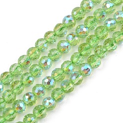 Лайм Гальванизируйте прозрачные стеклянные бусины, круглые, граненый(96 граненый), AB покрытием, желто-зеленые, 4~4.5 мм, отверстие : 1 мм, около 95 шт / нитка, 14.76'' (37.5 см)