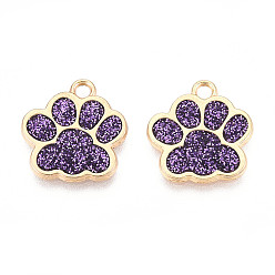 Сине-фиолетовый Подвески из эмали и сплава, с блеском порошок, стойки покрытие, амулет с принтом кошачьей лапы, золотой свет, синий фиолетовый, 17.2x16.5x1.2 мм, отверстие : 2 мм