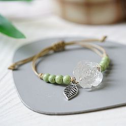 Прозрачный Керамические круглые бусины плетеные бусины браслеты, регулируемые браслеты из нейлонового шнура для женщин, с акриловым цветок, прозрачные, 4~9-7/8 дюйм (10~25 см)