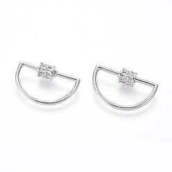 Платина Латунные микропаве, кубический цирконий, винт, карабин, подвески с замком, для изготовления ожерелий, прозрачные, полукруглый, платина, 28x14x2 мм