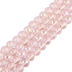 Pink Прозрачные стеклянные бусины гальваническим пряди, круглые, с покрытием цвета радуги, с половиным покрытием, розовые, 6~6.5 мм, отверстие : 0.8~1 мм, около 67~72 шт / нитка, 14.57~15.35 дюйм (37~39 см)