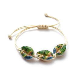 Colorful Printed Cowrie Shell Beads Braided Beads Bracelets, with Korean Waxed Polyester Cord, Colorful, 1/2 inch~3-1/2 inch(1.3~9.1cm)