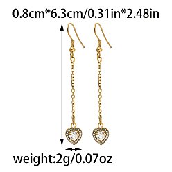 Сердце 304 Серьги-подвески из нержавеющей стали с прозрачными кубическими циркониями, золотые, сердце, 63x8 мм