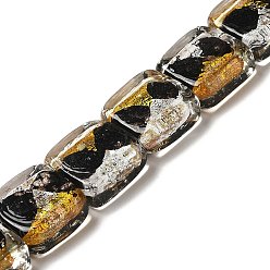 Черный Бусины ручной работы из золотой и серебряной фольги в технике лэмпворк, квадратный, чёрные, 14~14.5x14x6~6.5 мм, отверстие : 1.6~1.8 мм