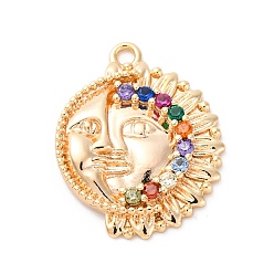 Настоящее золото 18K Латунные микро проложить кубического циркония подвески, без кадмия, без никеля и без свинца, прелести лица, реальный 18 k позолоченный, 20x16x2.5 мм, отверстие : 1.6 мм