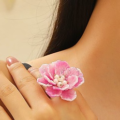 Средняя Орхидея Кольца из пластика, искусственного жемчуга и латуни для женщин, цветок, золотой свет, средне орхидеи, внутренний диаметр: 17 мм