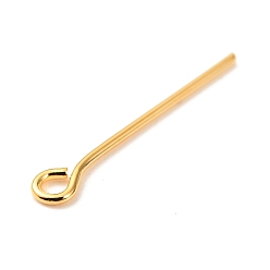 Real 18K Gold Plated Brass Eye Pins, Real 18K Gold Plated, 19x3x0.7mm, Hole: 1.5mm