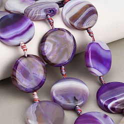 Orchidéeée Foncé Colliers de perles en agate rubanée naturelle, teints et chauffée, plat rond, orchidée noire, 29~30.5x7~7.5mm, Trou: 2mm, Environ 10 pcs/chapelet, 15.20~15.55'' (38.6~39.5 cm)