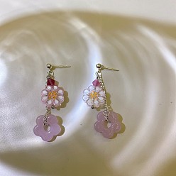 Chardon Boucles d'oreilles pendantes en alliage filé à la flamme, fleur, or, chardon, 50mm