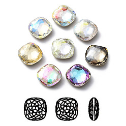 Mixed Color K9 Glass Rhinestone Cabochons, Flat Back & Back Plated, Faceted, Square, Mixed Color, 10x10mm
