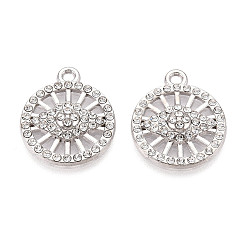 Платина Подвески из сплава и страза, плоский круглый и сглаз, без свинца и без кадмия, платина, 22.5x19x3.5 мм, отверстие : 2 мм