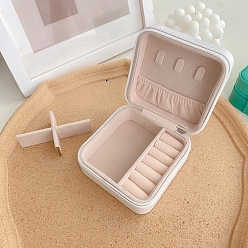 Белый Квадратная шкатулка из искусственной кожи, дорожный портативный футляр для ювелирных изделий, ящики для хранения на молнии, для ожерелья, Кольца, серьги и подвески, белые, 10x10x5 см