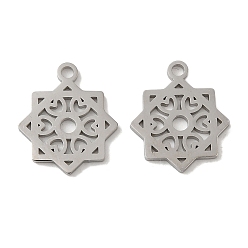 Нержавеющая Сталь Цвет Не тускнеющие 304 подвески из нержавеющей стали, лазерная резка, цветок с сердечком, цвет нержавеющей стали, 15x13x1 мм, отверстие : 1.6 мм