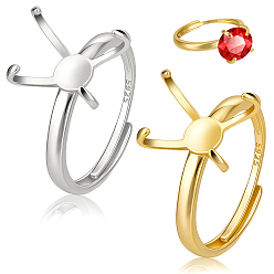 Платиновый & Золотой 2шт. 2 цвета регулируемые родированные кольца из стерлингового серебра компоненты, 4 настройки зубчатого кольца, с полировкой из замши, платиной и золотом, внутренний диаметр: 19.4 мм, лоток : 7x10 мм, 1 шт / цвет