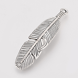 Античное Серебро Соединители из сплава в тибетском стиле, перо, без кадмия и без свинца, античное серебро, 45x11x3 мм, Отверстие : 1 мм , около 335 шт / 1000 г