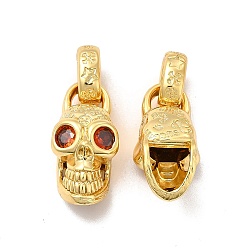 Настоящее золото 18K Подвески из экологически чистой латуни с микропаве из кубического циркония, долговечный, без свинца и без кадмия, очарование черепа, реальный 18 k позолоченный, 24.5x12x11 мм, отверстие : 7x5 мм