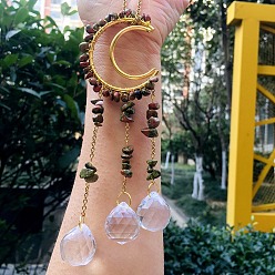 Унакит Металлические подвески со стеклянными украшениями, с унакитовым чипом, луна и слеза, 210~230 мм