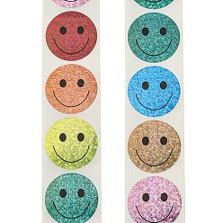 Mixed Color Smile Stickers Roll, Round Paper Smiling Face Pattern Adhesive Labels, Decorative Sealing Stickers for Gifts, Party, Mixed Color, 25x0.2mm, 500pcs/roll