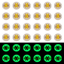 Letter X 50G Luminous Transparent Acrylic Beads, Flat Round with Letter, Glow in the Dark, Golden Metal Enlaced, Letter X, 7x4mm, Hole: 1.8mm, about 370pcs/50g