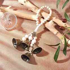 Цветок Железный колокольчик и подвесные украшения из сплава в тибетском стиле, деревянные бусины и подвесные украшения из хлопкового шнура, цветок, 250 мм, Цветок: 20.5x23x3 мм