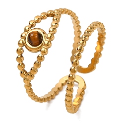 Тигровый глаз Натуральный тигровый глаз кольца палец, глаз золотистый тон 304 манжеты из нержавеющей стали для женщин, внутренний диаметр: регулируемый