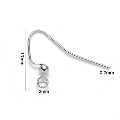Stainless Steel Color 304 Stainless Steel Earring Hooks, Ear Wire, with Horizontal Loop, Stainless Steel Color, 17x22mm, Hole: 2mm, 21 Gauge, Pin: 0.7mm