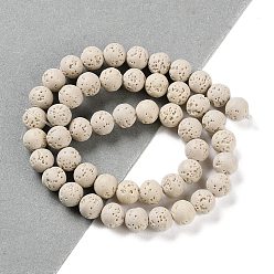 Floral White Synthetic Lava Rock Dyed Beads Strands, Round, Floral White, 7.5~8mm, Hole: 1mm, about 50pcs/strand, 14.88''(37.8cm)