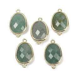 Зеленый Авантюрин Граненые подвески-коннекторы из натурального зеленого авантюрина, покрытие стойки латунные овальные звенья, золотые, 22.5~23x13.5~14x6 мм, отверстие : 1.4 мм