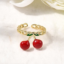 Вишня Латунные эмалированные открытые манжеты, стойки покрытие, долговечный, без свинца и без кадмия, реальный 18 k позолоченный, вишня, 11.5 мм, внутренний диаметр: регулируемый